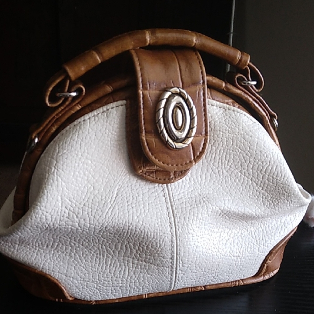 Jackson Vintage Two-Tone Cream and Brown Satchel Handbag AS IS